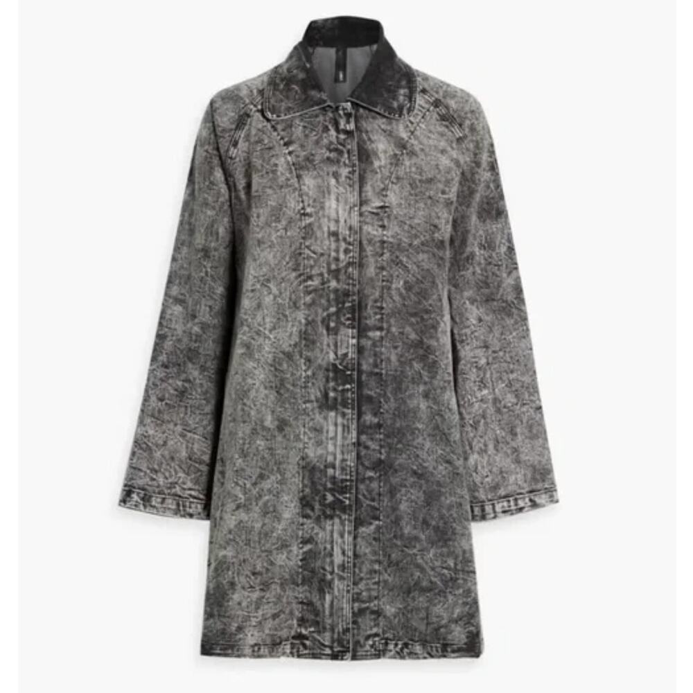 Norma Kamali‎ Denim Trench Jacket Black Acid Wash Zip Up Sz 10 US Women's